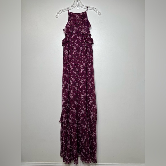 NWT White House Black Market Metallic Purple Printed Hi Low Maxi Dress Sz 12 - Picture 3 of 11